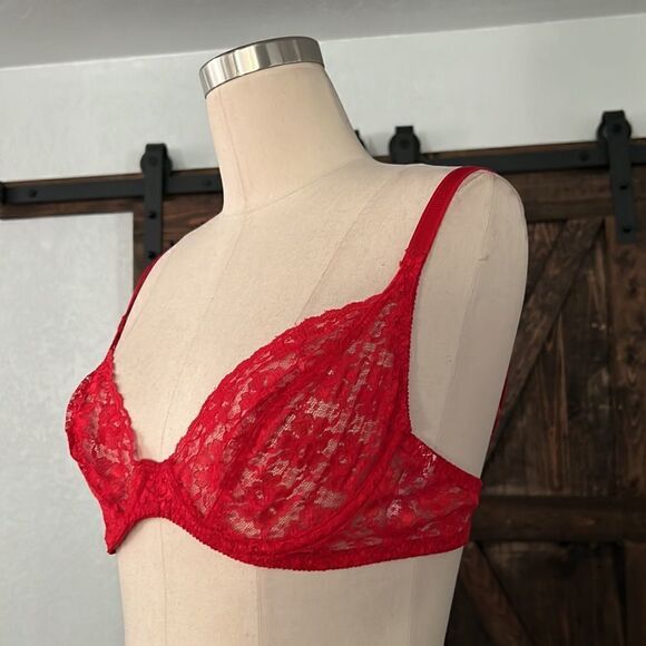 Vintage Vanity Fair lace unlined red bra 36B - Picture 3 of 9